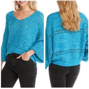 Free People NWT Pristine Blue COCONUT Loose Weave Sweater, Size Large